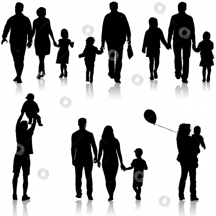 Скачать Установите силуэт счастливой семьи на белом фоне. Векторная иллюстрация. фотосток Ozero