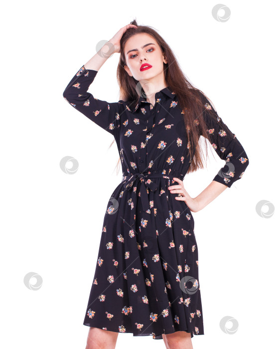 Скачать Модный портрет молодой красивой женщины в платье фотосток Ozero