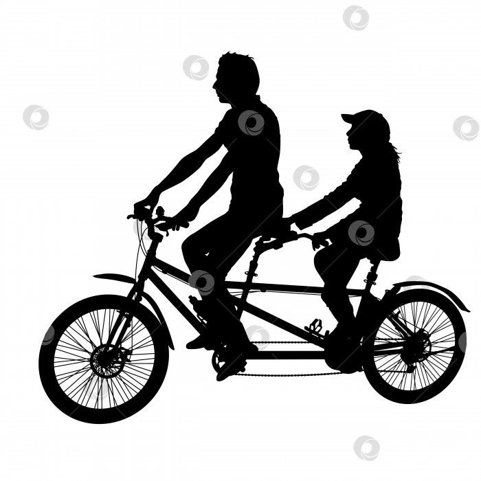 Скачать Силуэт двух спортсменов на велосипеде-тандеме на белом фоне фотосток Ozero
