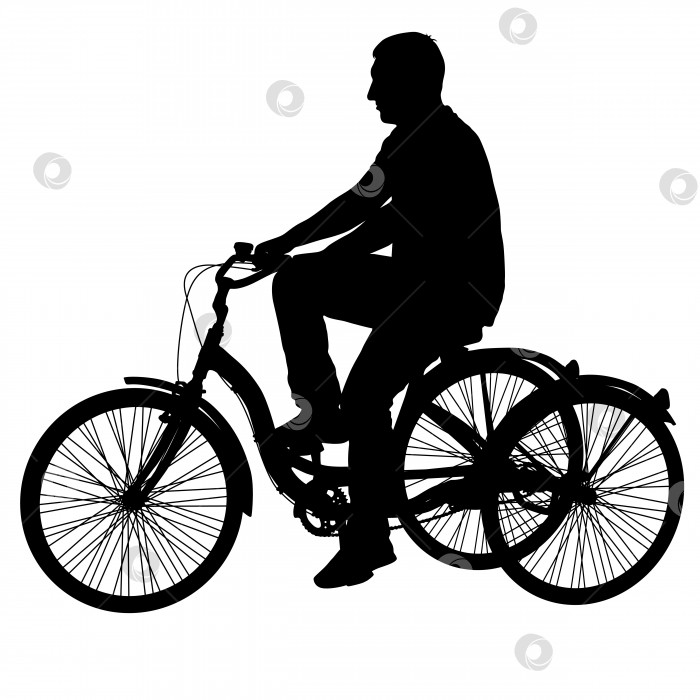 Скачать Силуэт мужчины на трехколесном велосипеде на белом фоне фотосток Ozero
