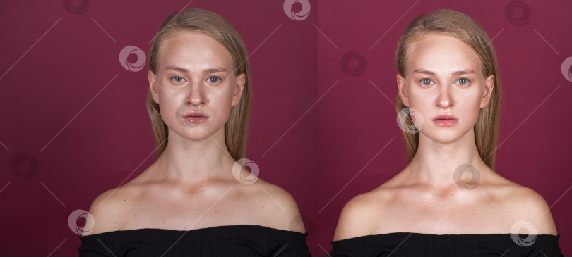 Скачать Женское лицо до и после ретуши фотосток Ozero