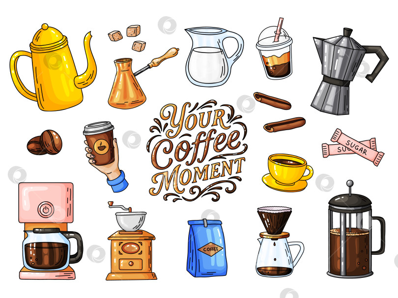 Скачать Коллекция рисованных каракулей Coffee Elements от руки фотосток Ozero