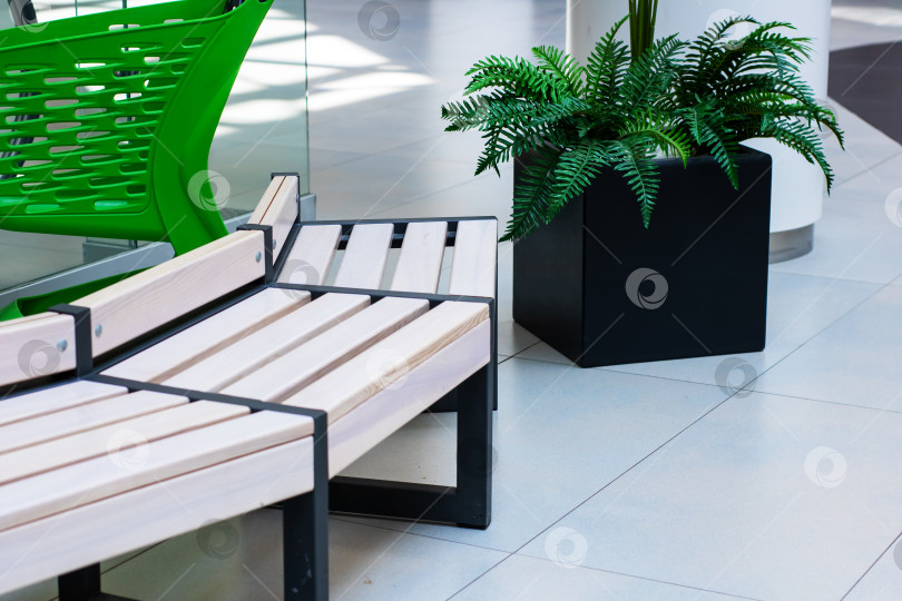 Скачать Современная зона отдыха в помещении с зелеными акцентами и растительным декором фотосток Ozero