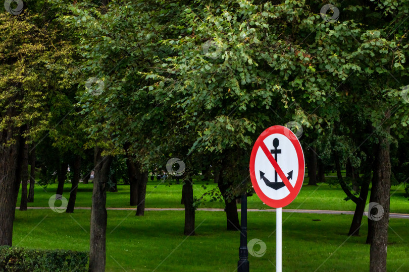 Скачать В пышной зеленой парковой зоне установлен знак "Стоянка запрещена" фотосток Ozero