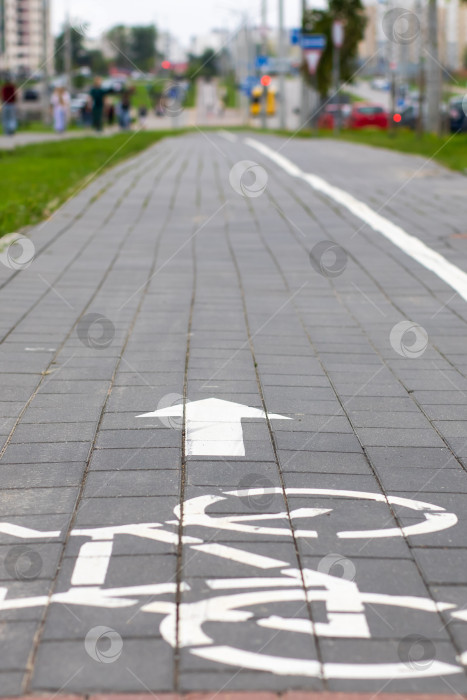 Скачать Велосипедная дорожка со стрелкой направления, расположенная в городской среде фотосток Ozero