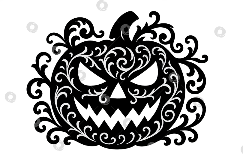 Скачать Готическая тыква в стиле Хэллоуина с замысловатыми белыми завитушками, изолированная, на заднем плане фотосток Ozero