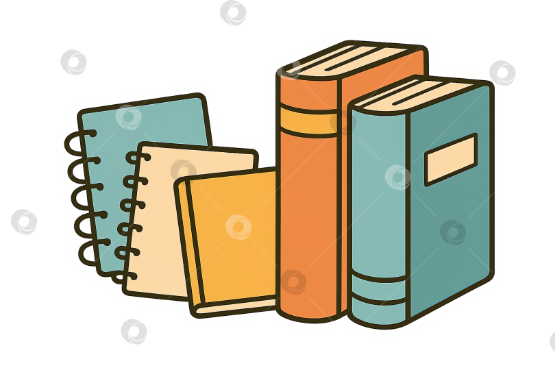 Скачать Иллюстрации к книгам и тетрадям на тему "Назад в школу", изолированные фотосток Ozero