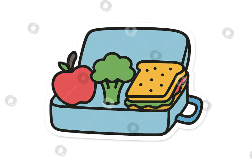 Скачать Иллюстрация коробки для завтрака с яблоком, брокколи и сэндвичем, выделенными на прозрачном фоне фотосток Ozero