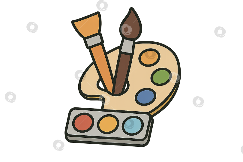 Скачать Палитра красок с кистями, выделенными на прозрачном фоне, "назад в школу" фотосток Ozero