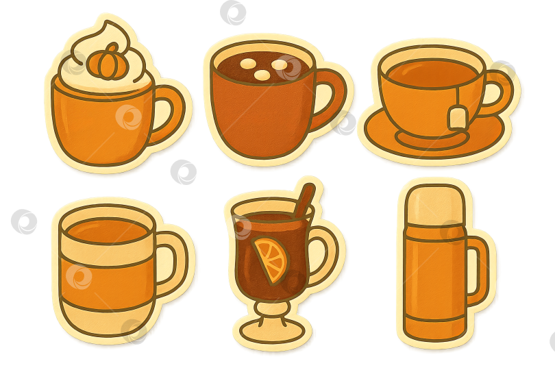 Скачать Осенние напитки, изолированный прозрачный набор в формате png, включает иллюстрации к теплым напиткам фотосток Ozero