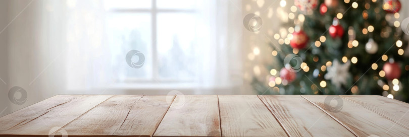 Скачать Рождественский эффект боке с деревянным столом на переднем плане для праздничного фона фотосток Ozero
