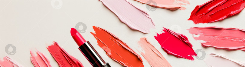 Скачать Текстуры косметики для губной помады распределяются различными цветами, создавая абстрактный фон фотосток Ozero