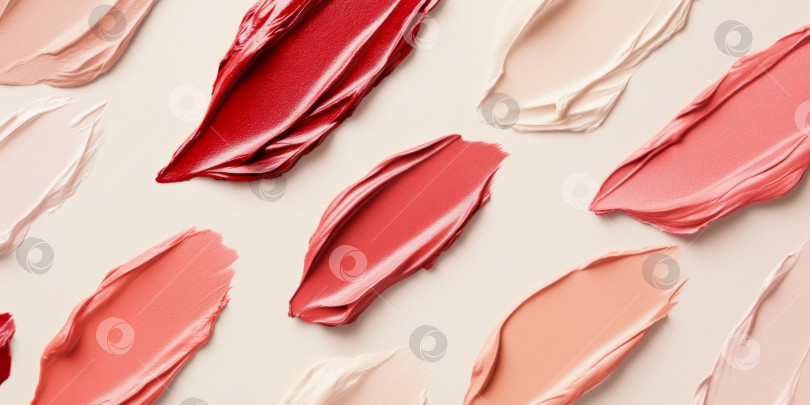 Скачать Текстуры косметики для губной помады распределяются различными цветами, создавая абстрактный фон фотосток Ozero