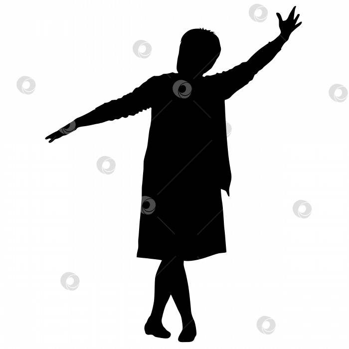 Скачать Черные силуэты женщины, поднявшей руку на белом фоне. Векторная иллюстрация фотосток Ozero