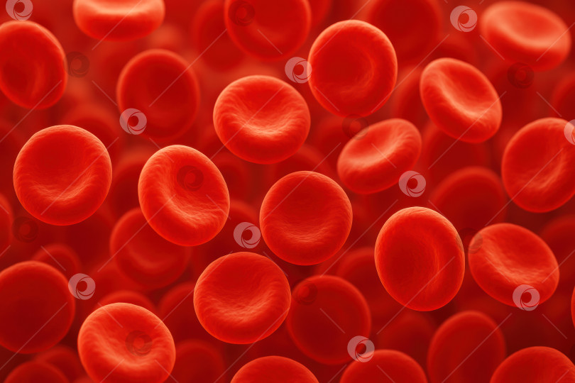 Скачать Абстрактное изображение многочисленных красных кровяных телец, движущихся в ярком и детализированном микроскопическом изображении фотосток Ozero