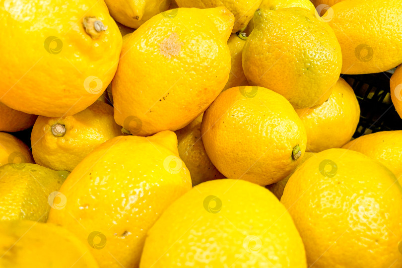 Скачать Лимоны в корзине в продуктовом магазине, фрукты и овощи продаются на рынке фотосток Ozero