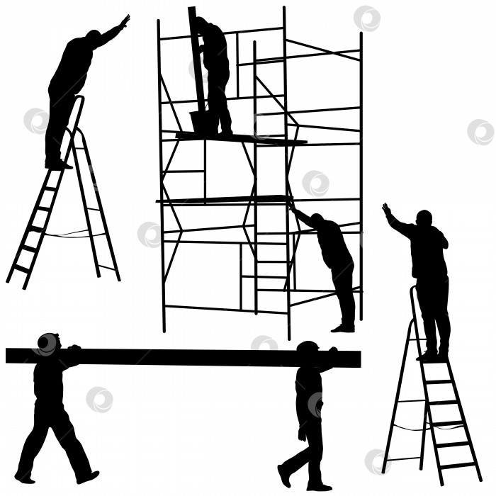 Скачать Силуэт рабочего, поднимающегося по лестнице. Векторная иллюстрация фотосток Ozero