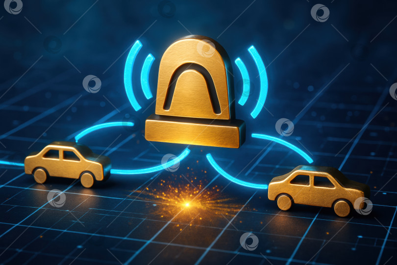 Скачать Концептуальное представление систем оповещения о транспортных средствах с цифровой связью с автомобилями и аварийными сигналами фотосток Ozero