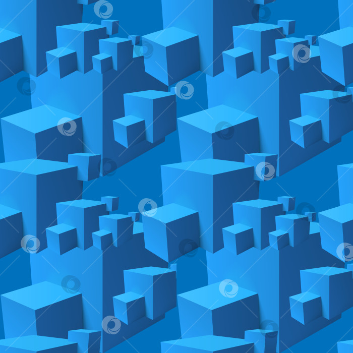 Скачать Абстрактный бесшовный узор с накладывающимися друг на друга синими кубиками фотосток Ozero