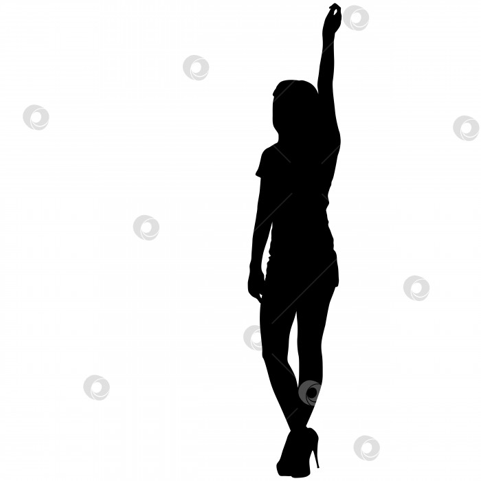 Скачать Черный силуэт женщины, стоящей с поднятой рукой, люди на белом фоне фотосток Ozero