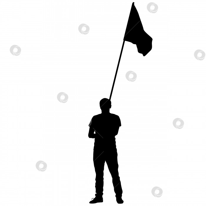 Скачать Черные силуэты людей с флагами на белом фоне фотосток Ozero