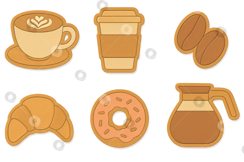 Скачать Осенние значки напитков и выпечки с кофе и круассанами, изолированные png фотосток Ozero