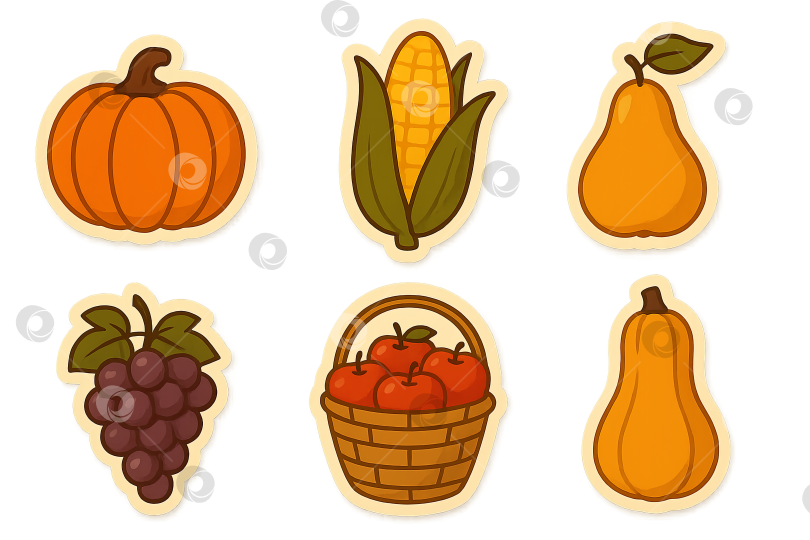 Скачать Коллекция осеннего сбора урожая с фруктами и овощами, изолированный набор в формате PNG фотосток Ozero