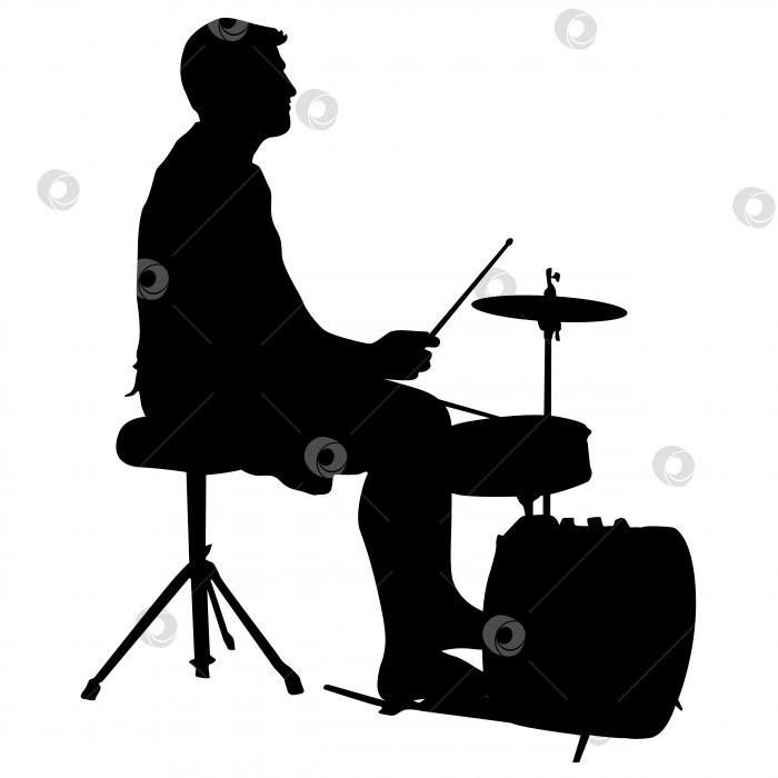 Скачать Силуэт музыканта, барабанщика на белом фоне, векторная иллюстрация фотосток Ozero