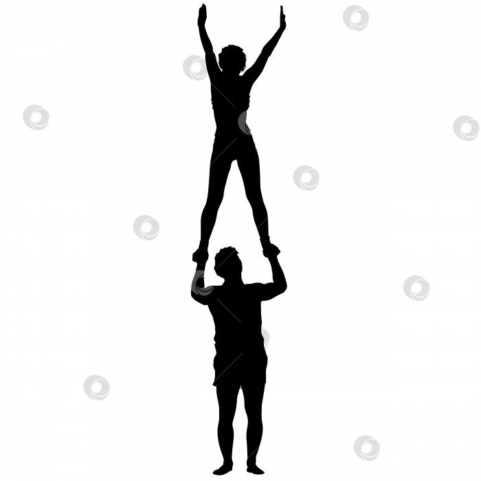 Скачать Черный силуэт двух акробатов показывает стойку на руках. Векторная иллюстрация фотосток Ozero