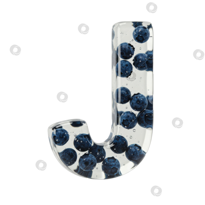 Скачать Фруктовый алфавит. Прозрачная буква J. Реалистичная форма буквы из бесцветного геля с ягодами внутри на прозрачном фоне. фотосток Ozero