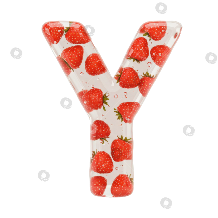 Скачать Фруктовый алфавит. Прозрачная буква Y. Реалистичная форма буквы из бесцветного геля с ягодами внутри на прозрачном фоне. фотосток Ozero