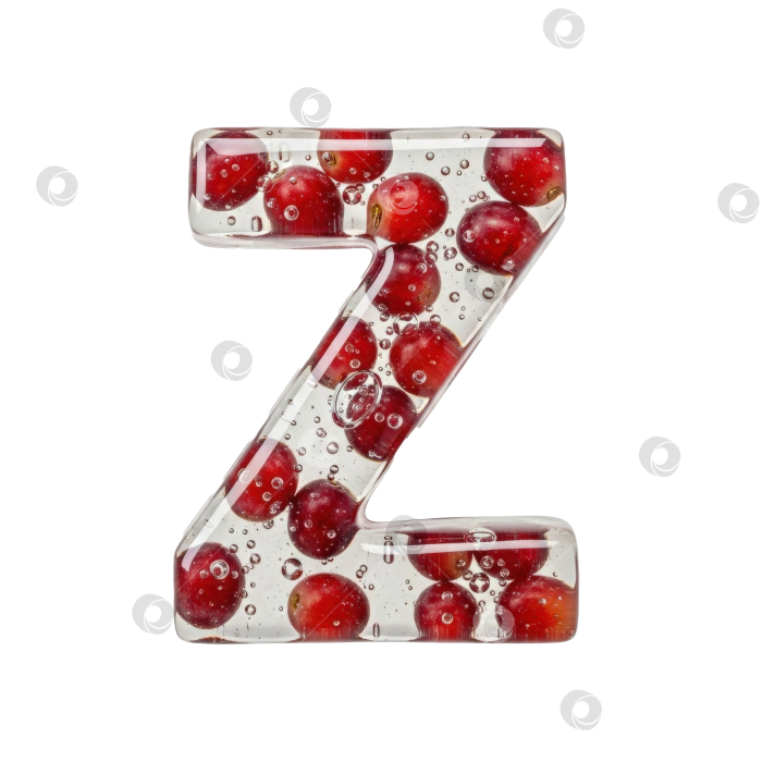 Скачать Фруктовый алфавит. Прозрачная буква Z. Реалистичная буква из бесцветного геля с ягодами внутри на прозрачном фоне. фотосток Ozero