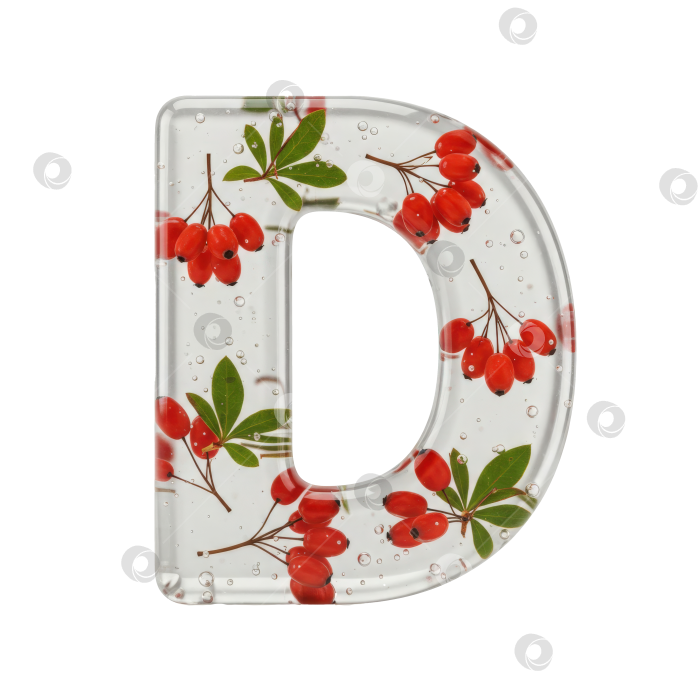 Скачать Фруктовый алфавит. Прозрачные буквы D. Реалистичная форма буквы из бесцветного геля с ягодами внутри на прозрачном фоне. фотосток Ozero
