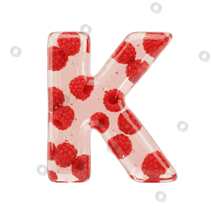 Скачать Фруктовый алфавит. Прозрачные буквы К. Реалистичная форма буквы из бесцветного геля с ягодами внутри на прозрачном фоне. фотосток Ozero