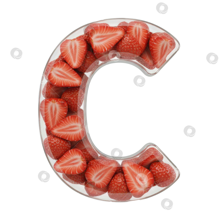 Скачать Фруктовый алфавит. Прозрачная буква С. Реалистичная форма буквы из бесцветного геля с ягодами внутри на прозрачном фоне. фотосток Ozero