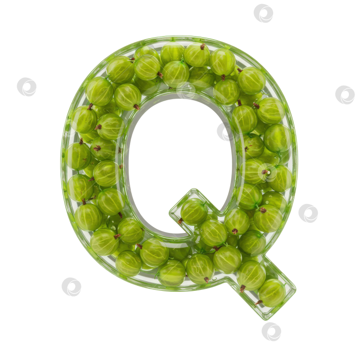 Скачать Фруктовый алфавит. Прозрачная буква Q. Реалистичная буква из бесцветного геля с ягодами внутри на прозрачном фоне. фотосток Ozero