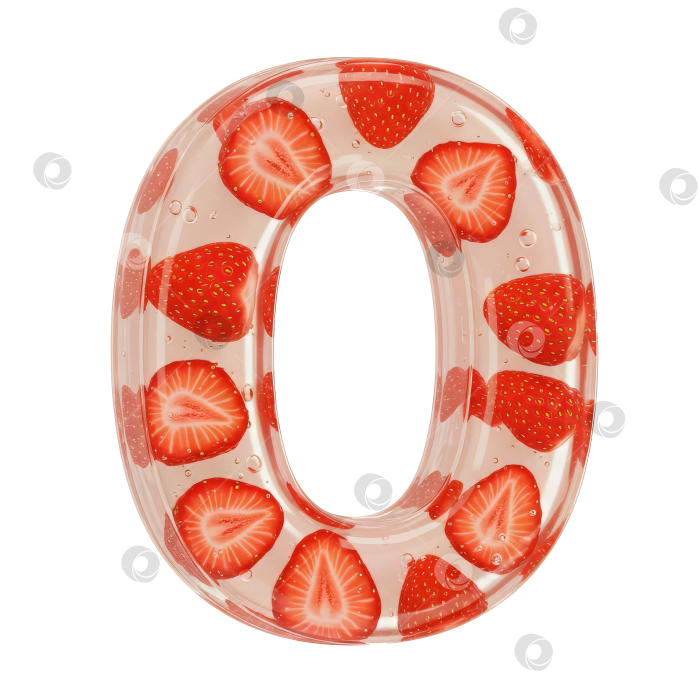 Скачать Фруктовый алфавит. Прозрачная буква О. Реалистичная форма буквы из бесцветного геля с ягодами внутри на прозрачном фоне. фотосток Ozero