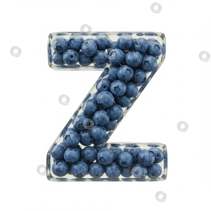 Скачать Фруктовый алфавит. Прозрачная буква Z. Реалистичная буква из бесцветного геля с ягодами внутри на белом фоне. фотосток Ozero