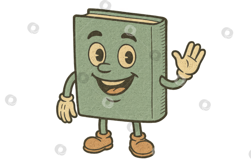 Скачать Анимированная иллюстрация книжного персонажа, который машет рукой в веселой позе, изображая возвращение в школу. Выделено на прозрачном фоне фотосток Ozero