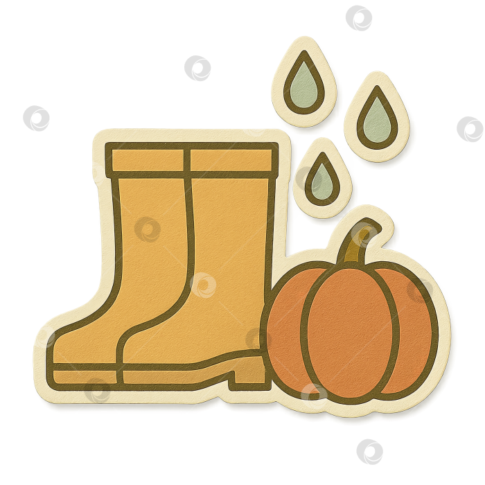Скачать Осенняя иконка с ботинком, тыквой и каплями дождя на прозрачном фоне фотосток Ozero