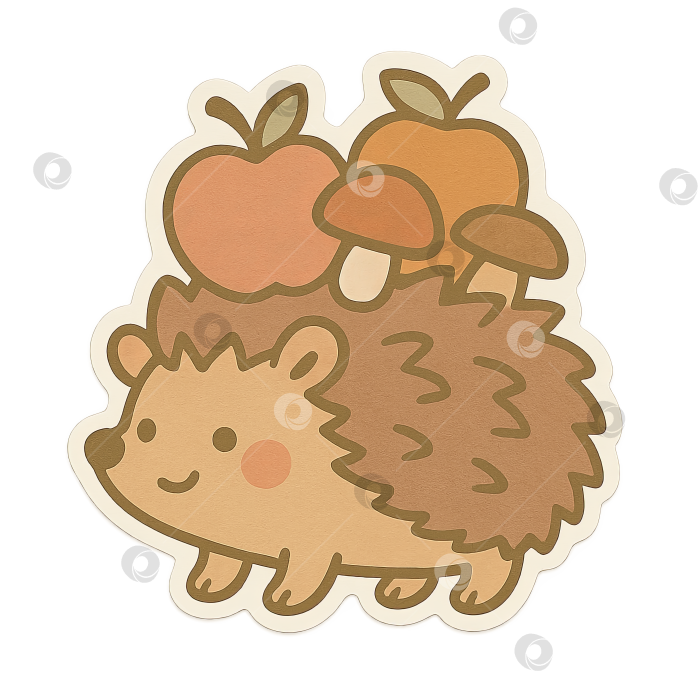 Скачать Ежик с яблоками и грибами, осенняя тематика на прозрачном фоне фотосток Ozero