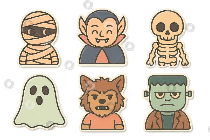 Скачать Набор изолированных изображений в формате png на Хэллоуин с анимированными иллюстрациями монстров, идеально подходящий для создания фона фотосток Ozero