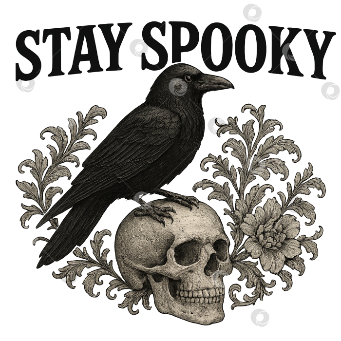 Скачать Тема Хэллоуина в стиле готический гранж с вороной на черепе, жуткий дизайн. Изолированные изображения на прозрачном фоне фотосток Ozero
