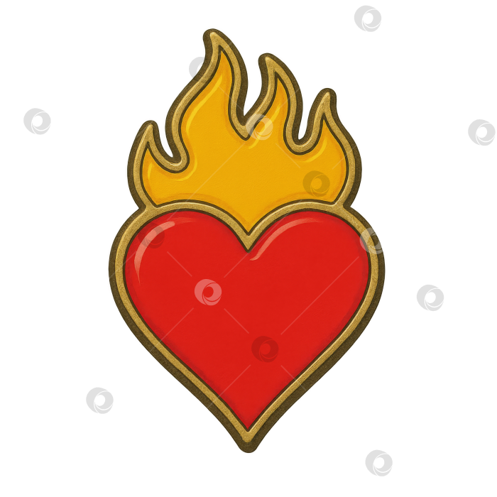 Скачать Сердце с пламенем, выделенное на прозрачном фоне, символизирует страсть и накал страстей фотосток Ozero