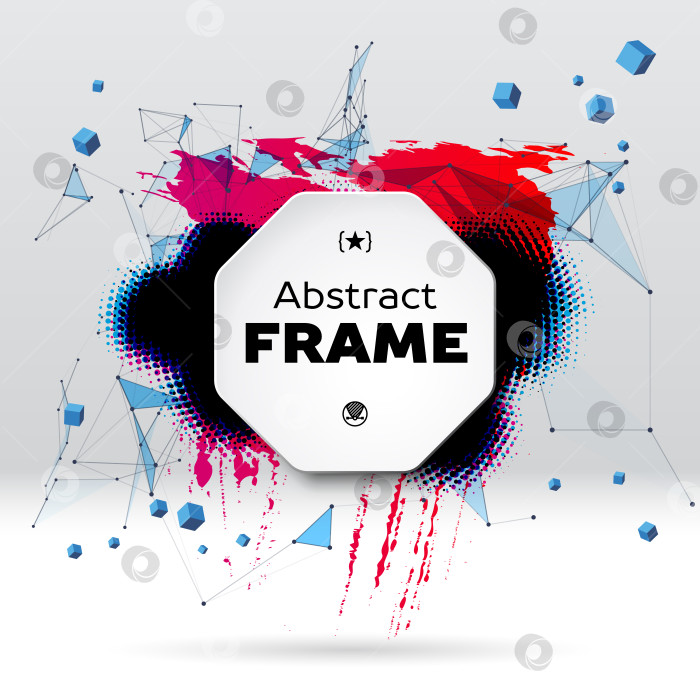 Скачать Фон с мазком кисти, кляксой, треугольной сеткой и рамкой фотосток Ozero