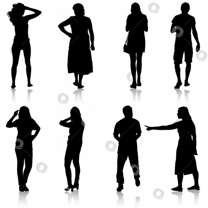 Скачать Черные силуэты красивых мужчины и женщины на белом фоне. Векторная иллюстрация фотосток Ozero