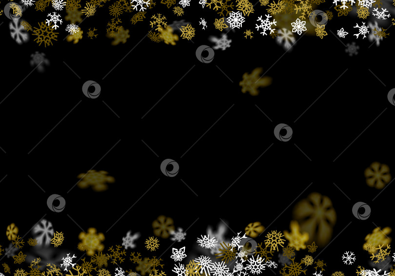 Скачать Фон снегопада с золотыми снежинками, размытыми в темноте фотосток Ozero