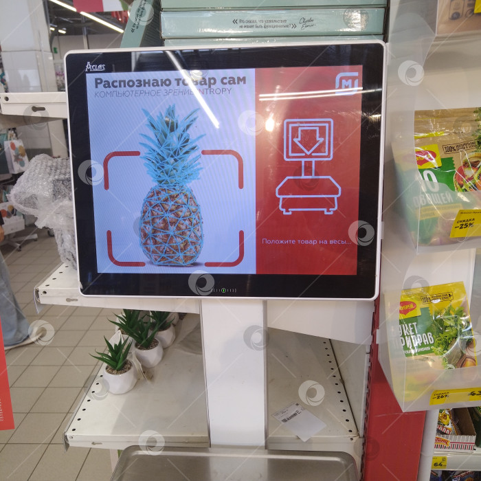 Скачать Весы с биометрией в магазине "Магнит". фотосток Ozero