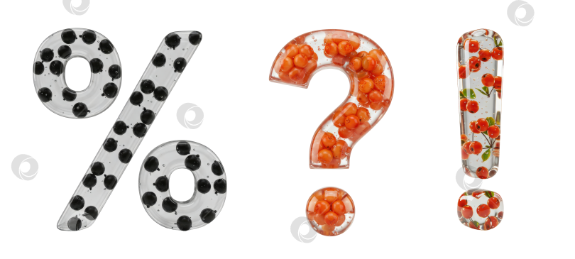 Скачать Набор символов ягоды - Процент, Вопросительный знак, выделенные на прозрачном фоне фотосток Ozero