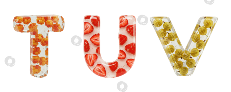 Скачать Набор букв из бесцветного геля с ягодами внутри фотосток Ozero